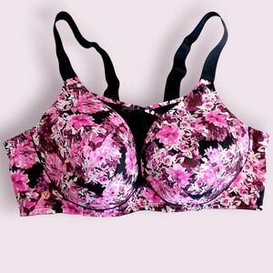 LIVI Floral Print Full Coverage Adjustable Strap Wireless Bra 48C